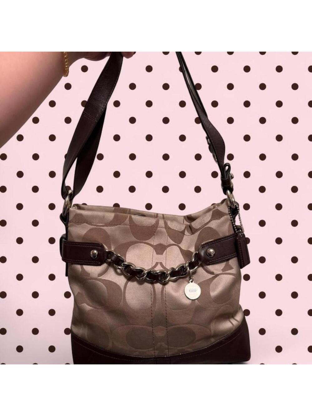 Vintage Coach Signature Sateen Chain Duffle Bag Purse 👜